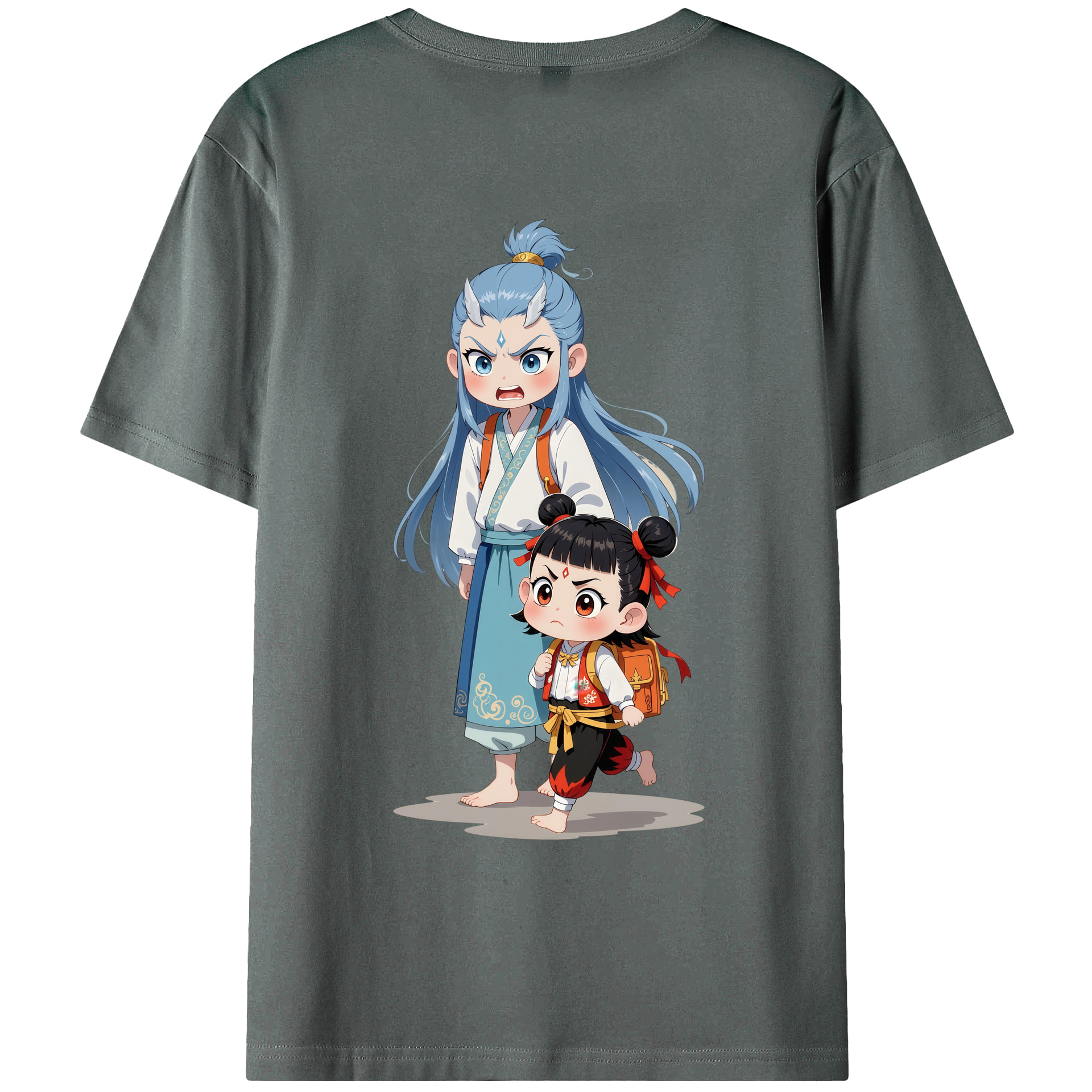 （画像用） Ne Zha 2 ナタ 魔童の大暴れ 綿100％ メンズ半袖Tシャツ（バックプリント） 通気性